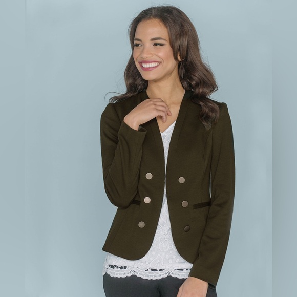 Ricki's Ponte Knit Cropped Blazer Olive Green Size XS - Picture 13 of 13